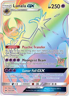 Lunala-GX 153/149 Rare Rainbow card from Sun & Moon Base