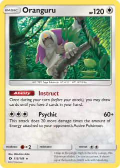 Oranguru 113/149 Rare Holo card from Sun & Moon Base