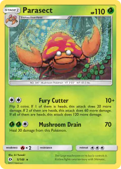 Parasect 5/149 Rare card from Sun & Moon Base