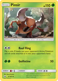 Pinsir 6/149 Uncommon card from Sun & Moon Base
