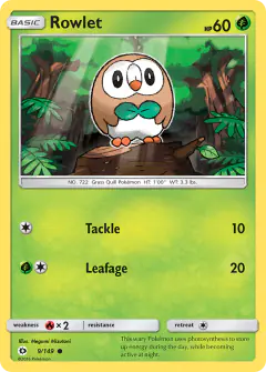 Rowlet 9/149 Common card from Sun & Moon Base
