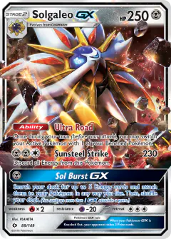 Solgaleo-GX 89/149 Rare Holo GX card from Sun & Moon Base
