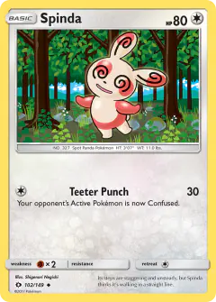 Spinda 102/149 Uncommon card from Sun & Moon Base