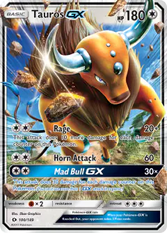Tauros-GX 100/149 Rare Holo GX card from Sun & Moon Base