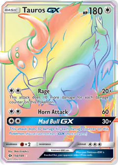 Tauros-GX 156/149 Rare Rainbow card from Sun & Moon Base