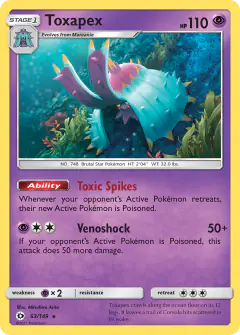 Toxapex 63/149 Rare Holo card from Sun & Moon Base