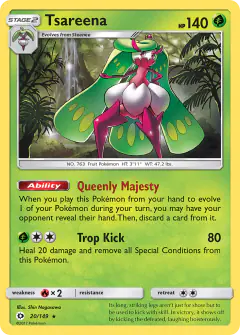 Tsareena 20/149 Rare Holo card from Sun & Moon Base