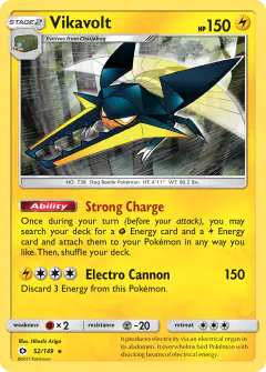 Vikavolt 52/149 Rare Holo card from Sun & Moon Base