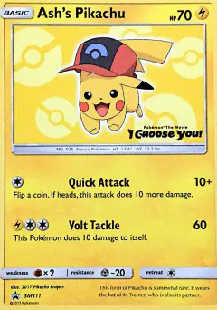 Ash's Pikachu SM111 Promo card from Sun & Moon Black Star Promos