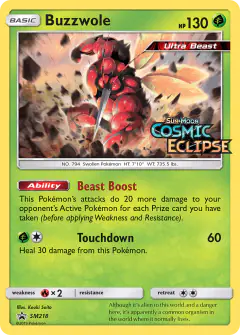 Buzzwole SM218 Promo card from Sun & Moon Black Star Promos
