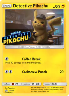 Detective Pikachu SM190 Promo card from Sun & Moon Black Star Promos