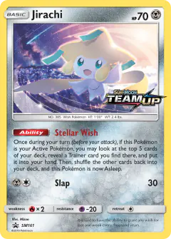 Jirachi SM161 Promo card from Sun & Moon Black Star Promos