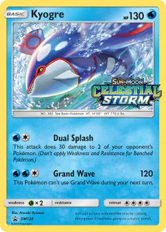 Kyogre SM129 Promo card from Sun & Moon Black Star Promos