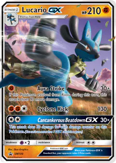 Lucario-GX SM100 Promo card from Sun & Moon Black Star Promos