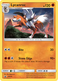 Lycanroc SM105 Promo card from Sun & Moon Black Star Promos