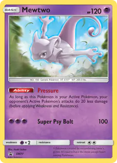 Mewtwo SM77 Promo card from Sun & Moon Black Star Promos