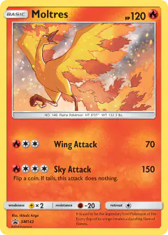 Moltres SM143 Promo card from Sun & Moon Black Star Promos