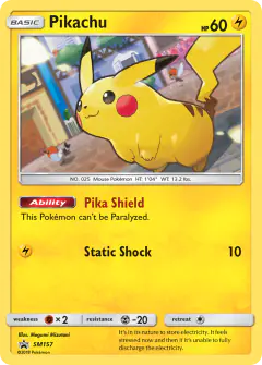 Pikachu SM157 Promo card from Sun & Moon Black Star Promos