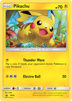 Pikachu SM76 Promo card from Sun & Moon Black Star Promos