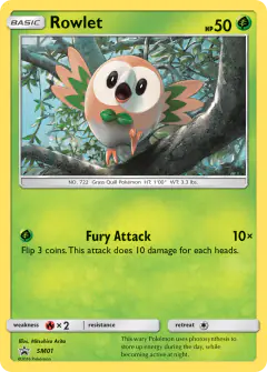 Rowlet SM01 Promo card from Sun & Moon Black Star Promos