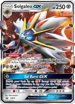 Solgaleo-GX SM16 Promo card from Sun & Moon Black Star Promos