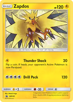 Zapdos SM145 Promo card from Sun & Moon Black Star Promos
