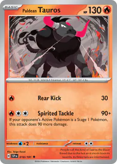 Paldean Tauros 018/191 Uncommon card from Surging Sparks