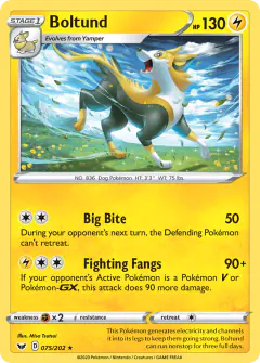 Boltund 075/202 Rare Holo card from Sword & Shield Base