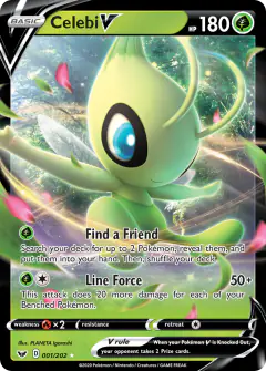 Celebi V 001/202 Rare Holo V card from Sword & Shield Base