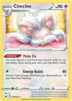 Cinccino 147/202 Rare card from Sword & Shield Base
