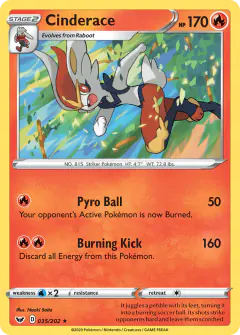 Cinderace 035/202 Rare Holo card from Sword & Shield Base
