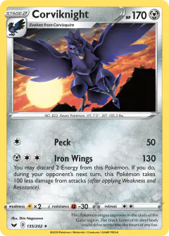 Corviknight 135/202 Rare card from Sword & Shield Base