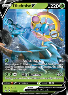 Dhelmise V 009/202 Rare Holo V card from Sword & Shield Base