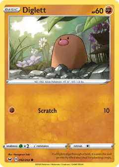Diglett 092/202 Common card from Sword & Shield Base