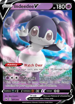 Indeedee V 091/202 Rare Holo V card from Sword & Shield Base