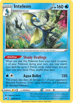 Inteleon 058/202 Rare Holo card from Sword & Shield Base