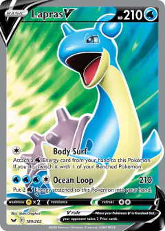 Lapras V 189/202 Rare Ultra card from Sword & Shield Base
