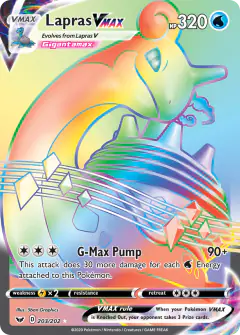 Lapras VMAX 203/202 Rare Rainbow card from Sword & Shield Base