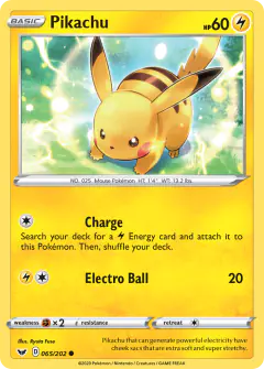 Pikachu 065/202 Common card from Sword & Shield Base