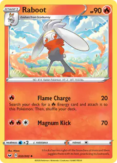 Raboot 032/202 Uncommon card from Sword & Shield Base