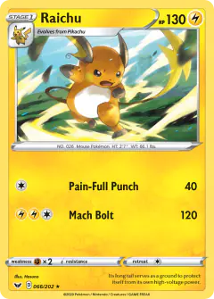 Raichu 066/202 Rare card from Sword & Shield Base