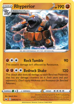 Rhyperior 099/202 Rare Holo card from Sword & Shield Base