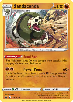 Sandaconda 110/202 Rare Holo card from Sword & Shield Base