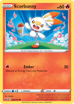 Scorbunny 030/202 Common card from Sword & Shield Base