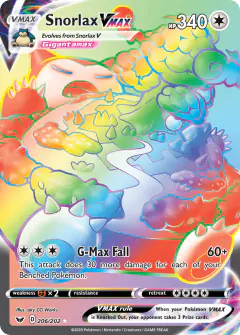 Snorlax VMAX 206/202 Rare Rainbow card from Sword & Shield Base