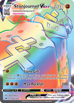Stonjourner VMAX 205/202 Rare Rainbow card from Sword & Shield Base