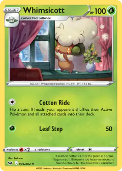 Whimsicott 006/202 Rare card from Sword & Shield Base