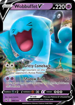 Wobbuffet V 086/202 Rare Holo V card from Sword & Shield Base
