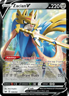Zacian V 138/202 Rare Holo V card from Sword & Shield Base