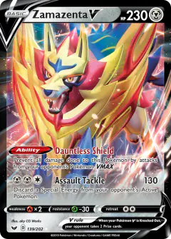 Zamazenta V 139/202 Rare Holo V card from Sword & Shield Base